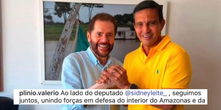 No Amazonas, senador bolsonarista Plínio Valério posa com aliado de Lula: 'Seguimos juntos'